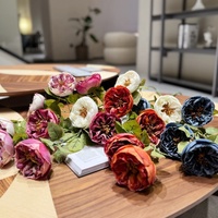 Fleur artificielle de style européen rétro, série de couleurs d'automne, quatre branches, rose brûlée Austin, arrangement floral pour table à manger à domicile