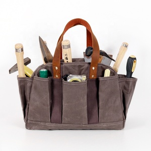 CHANGRONG Custom Vintage Waterproof Heavy Duty Waxed Canvas Garden <strong>Tool</strong> <strong>Tote</strong> <strong>Bag</strong> with Leather Straps - Product Image 1