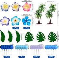 Set Dekorasi Kue Surga Tropis Pohon Palem Plumeria Nanas Daun Monstera Perlengkapan Pesta Ulang Tahun Hawaii Luau