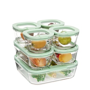 Pyglass 7Set High Borosilicate Round Glass Container with Glass <strong>Lid</strong> Microwave <strong>Freezer</strong> Safe Customized Colorful Silicone <strong>Lid</strong> Use - Product Image 2