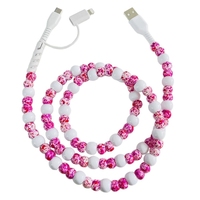 Nouveau Câble de Charge Rapide 2-en-1 Rose Rouge Perlé 1m USB Type-C Personnalisé avec Perles Mignonnes pour Téléphones, Cadeaux et Ordinateurs