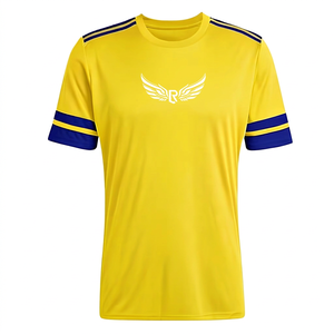 เสื้อเจอร์ซีย์คอกลมแขนสั้นสำหรับผู้ชาย สีเหลือง ผลิตจากโพลีเอสเตอร์ ระบายความชื้นได้ดี พร้อมโลโก้พิมพ์ด้านหน้า - Product Image 1