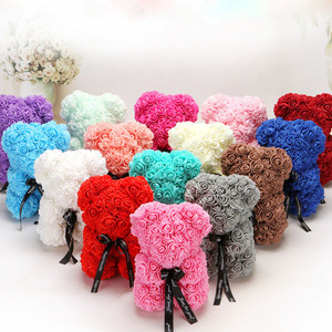 25cm Valentine's Day Gift Rose Bear Flower Gift For Girlfriend Birthday For Party Home Decor Handmade Bear Artificial Rose