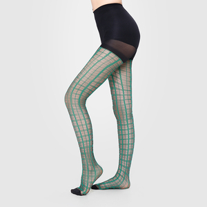 Collants pour femmes imprimés à motif grille verte, semi-transparents, <span class=keywords><strong>taille</strong></span> <span class=keywords><strong>haute</strong></span>, tendance - Product Image 3
