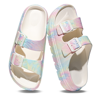 Sandales décontractées légères en EVA pour femme, à bout ouvert, motif floral, à enfiler, avec double bride réglable, toutes saisons