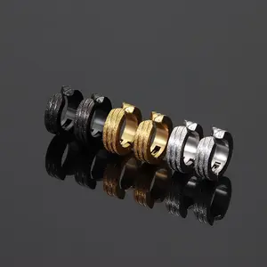 G2398 grosir Punk baja tahan karat klip pada telinga tanpa tindik garis ganda ditekan Matte manset anting perhiasan pria anting-anting