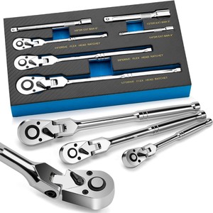 Bộ 6-Mảnh Flex Đầu Carbon Thép Chrome Hoàn Thành Ổ Cắm Ratchet Cờ Lê <span class=keywords><strong>1</strong></span>/4 "3/8" Metric Hệ Thống Đo lường OEM Tùy Chỉnh - Product Image 1
