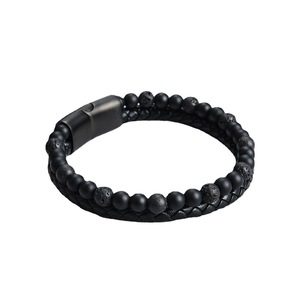 Natural Volcanic Lava Stone Leather Rope Double <b>Row</b> Charm Bracelet Rose Gold Plated Stainless Steel Magnetic Beads Trendy <b>Gift</b> - Product Image 1