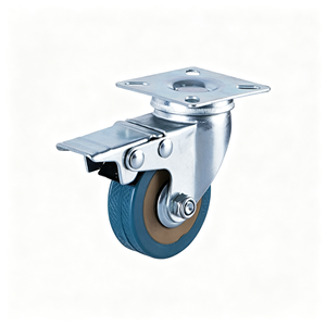 Blue Polyurethane Swivel Caster Wheel 9595mm Side Pedal Brake Galvanized Steel Base Industrial Use Silent Operation - Product Image 1