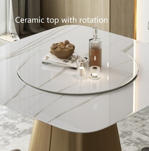 Bàn Ăn Vuông Và Mặt Tròn Bằng Đá Cẩm Thạch Phong Cách Châu Âu Với Trung Tâm Xoay Bằng Gốm - Product Image 4