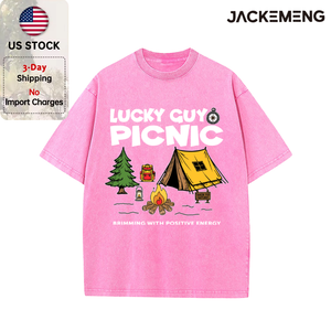 Camiseta Oversize Retro de Estilo Preppy Casual Streetwear con Estampado de Dibujos Animados de Brújula y Pino, Ideal para Camping y Actividades al Aire Libre, Colección LUCKY GUY PICNIC, Edición Local USA - Product Image 3