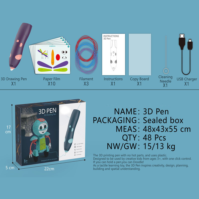 3D pen with low heat filament