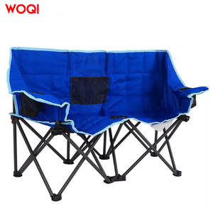 Chaise de camping pliable double Woqi, tissu Oxford bleu, cadre en aluminium, pour extérieur, jardin, plage, pique-nique - Product Image 1