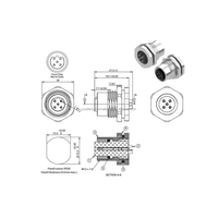 Conector de montaje en panel frontal chapado en oro al por mayor de fábrica de alta calidad CE RoHS copa de soldadura de 5 pines M12 código B soldadura hembra IP67