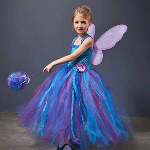 Costume d'Halloween pour enfants MS Performance, costume de fée en tulle bleu avec ailes, robe de princesse pour filles pour les fêtes et les cosplay - Product Image 5