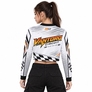 Womens Moto <b>Crop</b> Jersey <b>Long</b> <b>Sleeve</b> <b>Mesh</b> Shirt Sublimation Print Motorsport Racing Streetwear Breathable Comfortable Polyester - Product Image 3