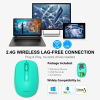 Mouse Nirkabel AIKUN MX36, Mouse Tanpa Suara 2.4G dengan Penerima USB, Auto Tidur, Mouse Komputer Portabel (Hijau)