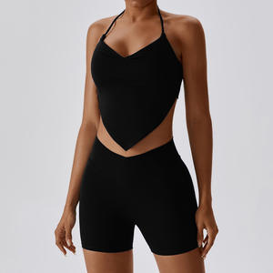 2023 nuevo diseño OEM ODM Fitness Workout Active Wear Athletic Gym Set para mujeres personalizado 2 piezas Sexy Yoga Wear sujetador pantalones cortos Leggings - Product Image 3