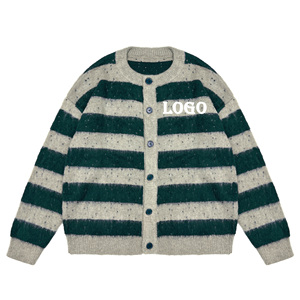 Cárdigan con Logo Personalizado para <span class=keywords><strong>Hombre</strong></span>, Suéter Tejido de Punto con Cuello Redondo Jacquard, Mohair Cepillado, Gran Tamaño, Hombros Caídos, Prendas de Punto - Product Image 4