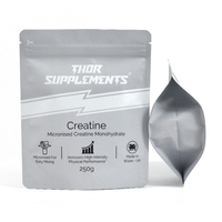 Sachet personnalisé imprimé pour poudre de supplément protéiné 250g, mat, refermable avec fermeture éclair et encoche de déchirement, OEM