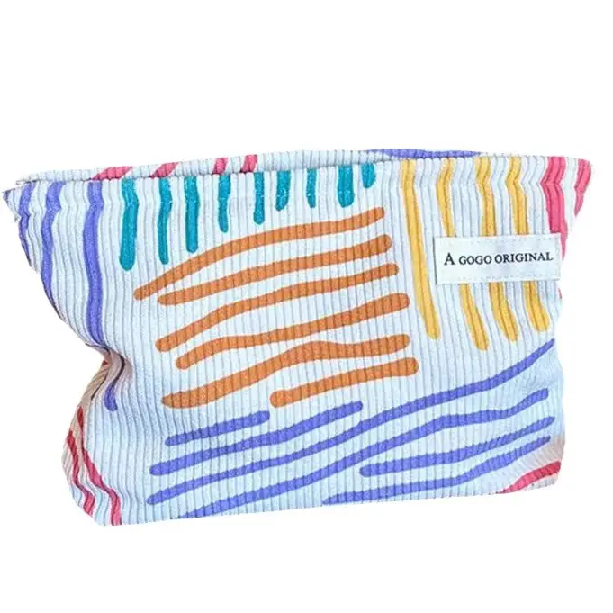 Ins niche corduroy contrasting striped makeup portable travel business trip skincare product wash bag