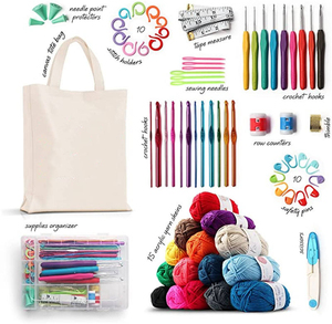 96 Piece <b>Crochet</b> Tools <b>Kits</b> - 73 Pcs Set Includes Various Yarn Balls, Needles, Accessories <b>Kit</b>, Canvas Tote Bag <b>Crochet</b> Starter - Product Image 2