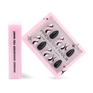 <span class=keywords><strong>Uñas</strong></span> postizas de rayas abstractas <span class=keywords><strong>en</strong></span> <span class=keywords><strong>blanco</strong></span> <span class=keywords><strong>y</strong></span> <span class=keywords><strong>negro</strong></span> para <span class=keywords><strong>uñas</strong></span> postizas cortas <span class=keywords><strong>en</strong></span> forma de almendra - Product Image 2