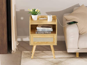 Modern Easy Assembly Wholesale <strong>Cheap</strong> Wood Rattan Drawer <strong>Bedside</strong> <strong>Table</strong> Bedroom Furniture Nightstand <strong>Set</strong> <strong>2</strong> for Bed Rooms - Product Image 6