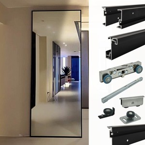 <span class=keywords><strong>Porte</strong></span> <span class=keywords><strong>coulissante</strong></span> dissimulée avec cadre en aluminium et <span class=keywords><strong>panneau</strong></span> vitré, système de rail caché pour application intérieure moderne - Product Image 5