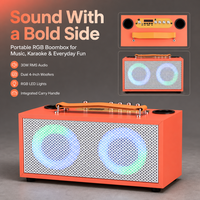 Speaker Karaoke Portabel HANSUO HS-TD04T1A Dual 4 Inch dengan Mikrofon Nirkabel, Lampu RGB, dan Kabinet Kayu