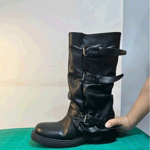 Vente en gros d'usine bottes slouch <span class=keywords><strong>vintage</strong></span> pour femmes bottes mi-mollet à jambe large de style occidental en cuir PU noir bottes au genou pour femmes - Product Image 4