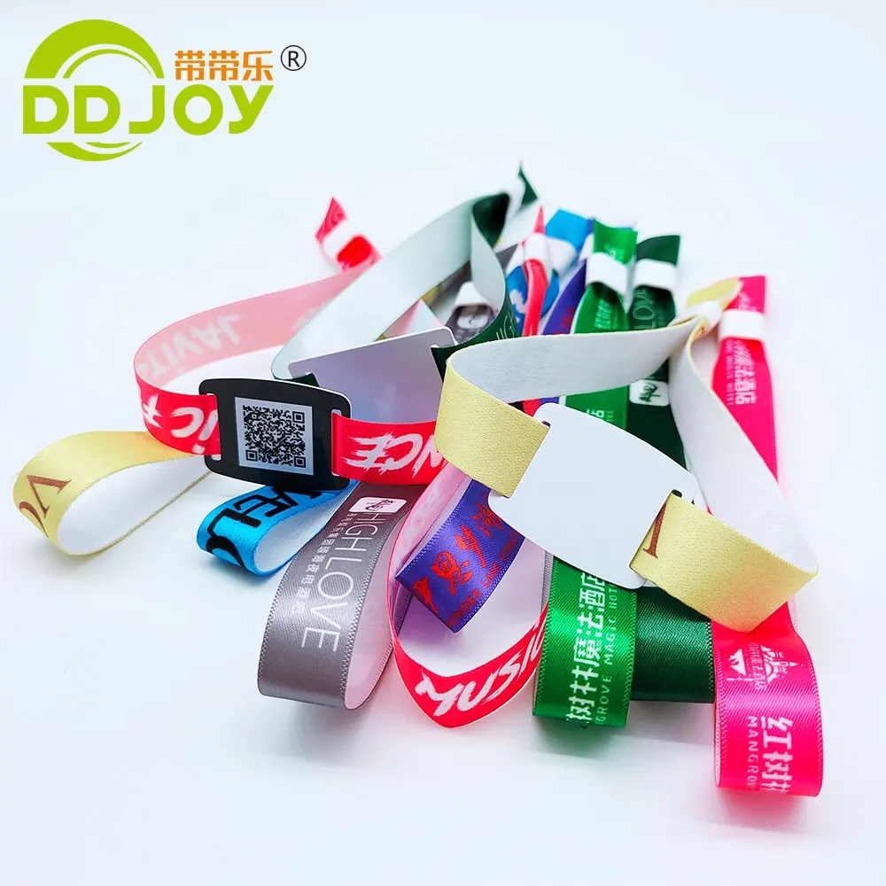 Pulseras textiles cómodas personalizadas para Festival, pulseras tejidas RFID de tela, venta al por mayor