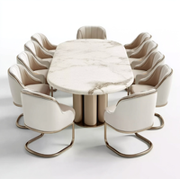 Table et chaises de salle à manger en rotin naturel OE HOME, style moderne et luxueux, plateau en marbre, 6/8 places, en pierre frittée