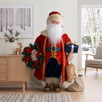 Figura de Papá Noel con Trenza Roja Dorada y Corona de Flor de Pascua para Exhibición Navideña en Centros Comerciales