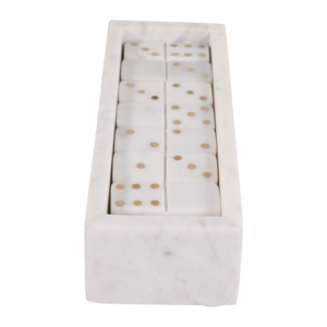 Set di Domino in Marmo con Punti in Ottone e Vassoio Rettangolare, Gioco Classico per Soggiorno e Arredamento Casa - Product Image 4