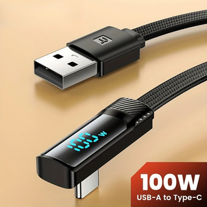 Pantalla LED inteligente de codo de 90 grados de 100W compatible con QC 4,0 USB a <span class=keywords><strong>tipo</strong></span> <span class=keywords><strong>C</strong></span> <span class=keywords><strong>Cable</strong></span> de datos de carga rápida para <span class=keywords><strong>Iphone</strong></span> 16 15 Xiaomi Samsung - Product Image 2