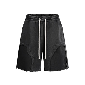 <span class=keywords><strong>Pantalones</strong></span> <span class=keywords><strong>Cortos</strong></span> de Algodón Sólido Estilo Terry 380g, Ecológicos, Holgados, con Bolsillos Laterales Desgarrados, Transpirables, con Cordón Ajustable, Casuales para <span class=keywords><strong>Hombre</strong></span> - Product Image 4