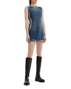 Robe courte en denim 100% coton, unie, décontractée, respirante, lavable, pour l'été - Product Image 2