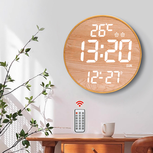 Reloj <span class=keywords><strong>de</strong></span> Pared LED Moderno para Decoración del Hogar, Creativo, Redondo, Silencioso, con Bambú Digital, 2 Alarmas, Temporizador, Temperatura, Calendario - Product Image 1
