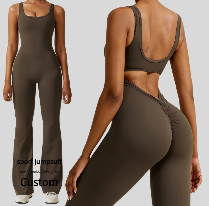 2023 Nieuwe Uitgeholde Jumpsuit Yoga Overalls Vrouwen Actieve Gym Scrunch Workout Kleding Flare Broek Bodycon Jumpsuits