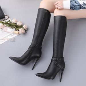 Bottines sexy à bout pointu, doublure courte en peluche faite à la main, bottes hautes pour femmes, mode, bande croisée, fermeture éclair latérale, <span class=keywords><strong>taille</strong></span> plus <span class=keywords><strong>43</strong></span> - Product Image 3