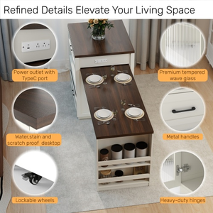 Tavolo da Pranzo Estensibile 83.1'' con Ripiani Scorrevoli <span class=keywords><strong>e</strong></span> Scaffali Portaoggetti per <span class=keywords><strong>2</strong></span>-6 Persone, Isola da Cucina con Porte in Vetro Temperato - Product Image 5