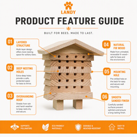 Maison pour abeilles maçonne en bois naturel, habitat extérieur pour pollinisateurs de jardin, hôtel pour abeilles solitaires avec trous de nidification lisses