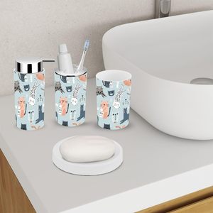 Ensemble d'accessoires de salle de bain 6 pièces à motif sans couture Funny Cats Home Decor Creative Childish Texture Great for Brushed Finish - Product Image 3