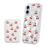 Coque transparente magnétique couleur cerise + sac pour cartes Convient pour iPhone 16 15 14 13 12 Pro Max TPU + PC Back Cover