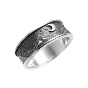 Anello Vintage con Cielo Stellato e Montagna, Design Paesaggistico Creativo, Regolabile, Unisex - Product Image 6