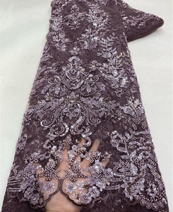 Giá bán buôn đính cườm vải ren Châu Phi Chất lượng cao sang trọng pháp vải sequined lưới vải tuyn ren cho đám cưới bên váy - Product Image 5