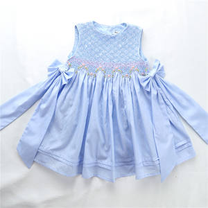 Vestidos de Verano para Bebés y Niñas Pequeñas, Color Azul Florido, con Lazo, Hechos a Mano, Estilo Princesa, para Bodas, de Algodón, Ropa Infantil B102, Venta al Por Mayor - Product Image 2