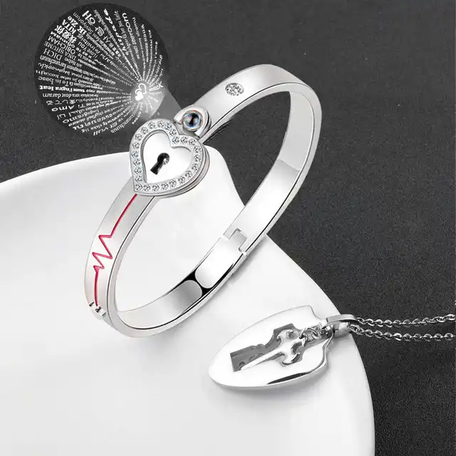 Wholesale 2022 Fashion Couple Jewelry Set Silver Plated Stainless Steel Love  Lock Bracelet Bracelet Key Pendant Necklace From m.