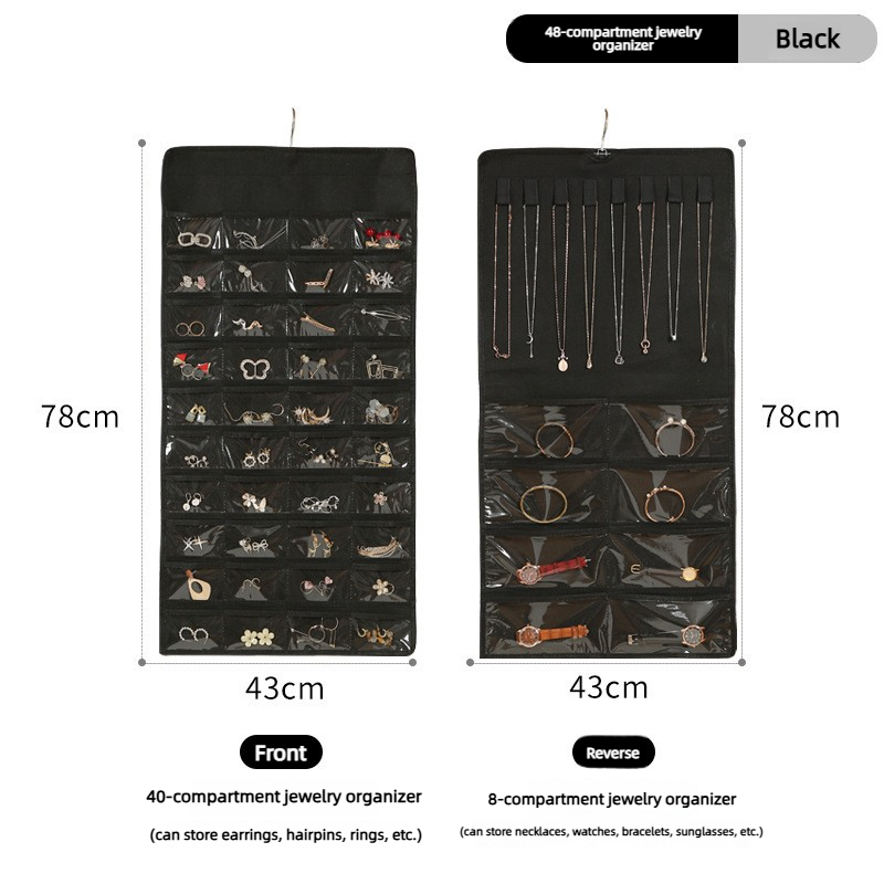 Sac à bijoux avec 48 compartiments - noir
